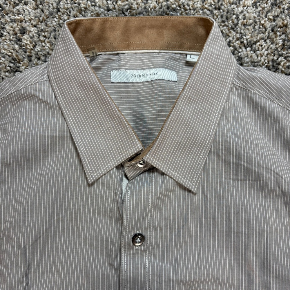7 Diamonds Men's Large Pinstripe Long Sleeve Button Down Shirt Tan White
